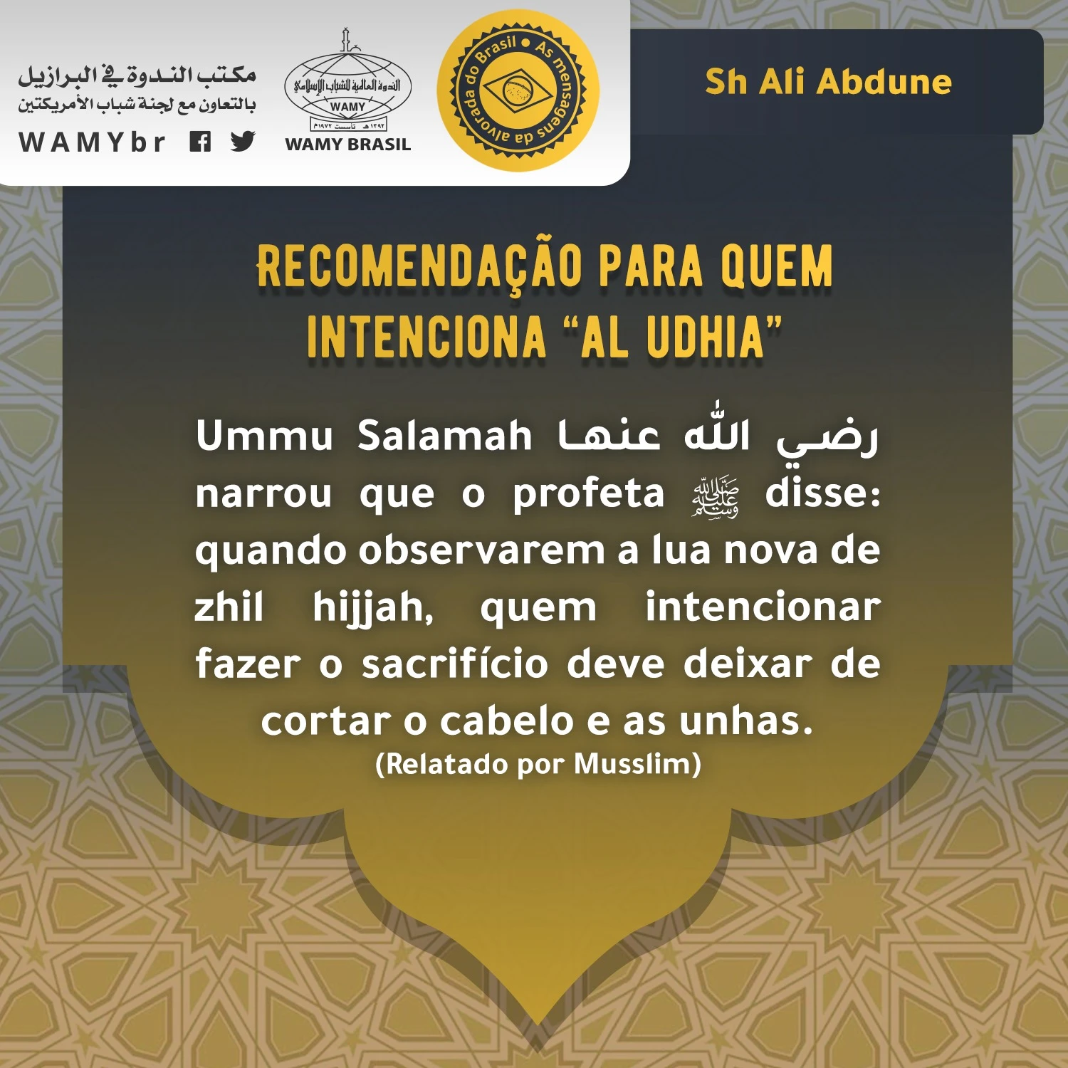Recomendação para quem intenciona “al udhia”