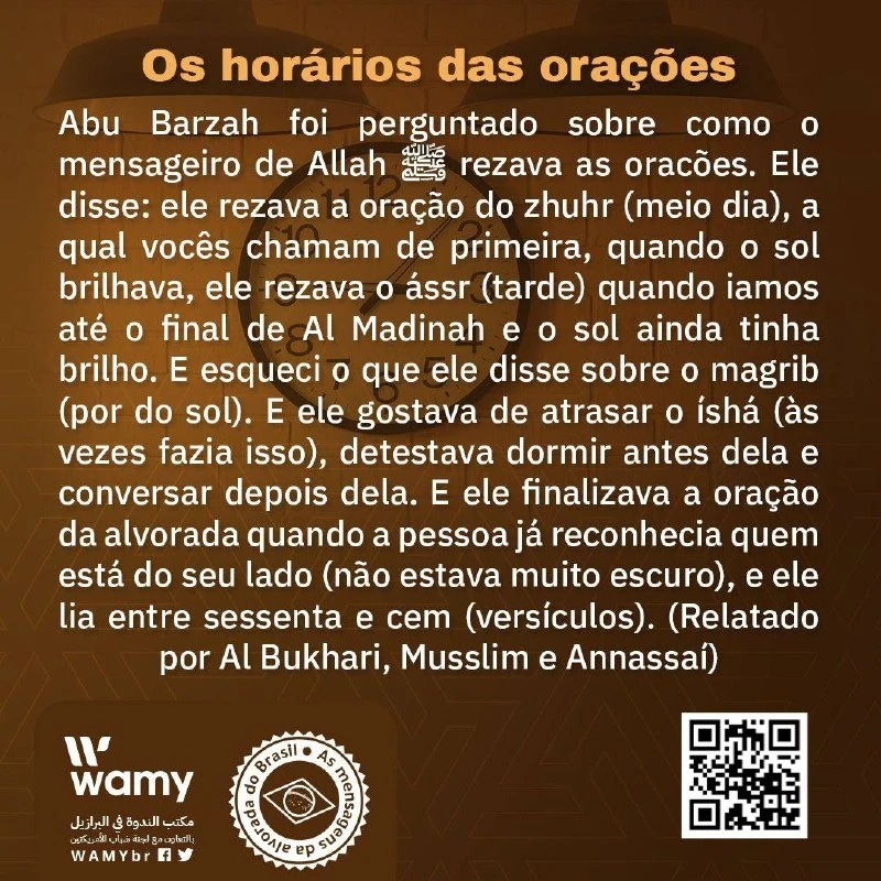 Os horários das orações